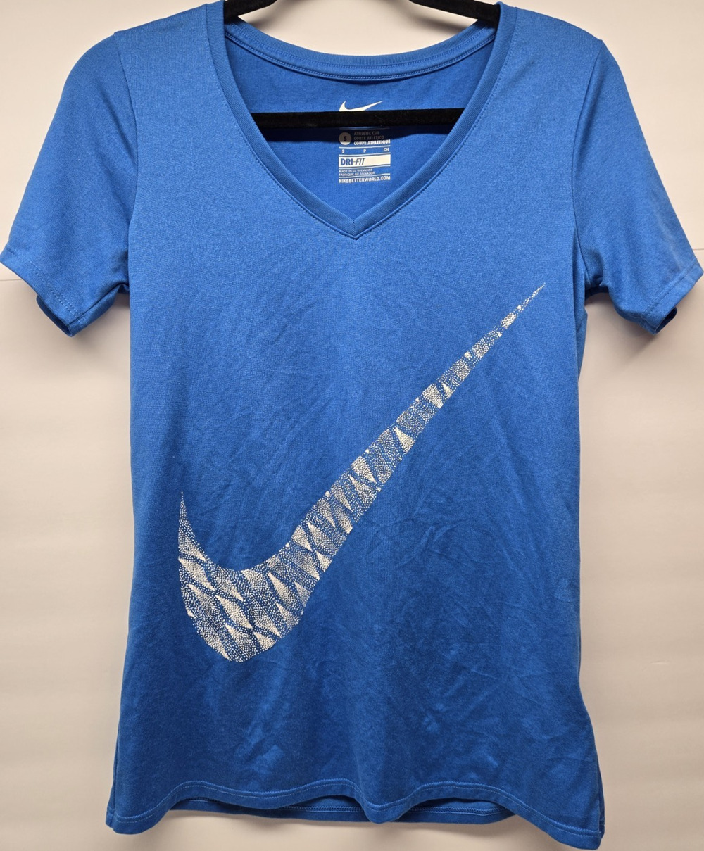 Nike The Nike Tee Dri-FIT Women's Athletic V-Neck Short Sleeve Blue S